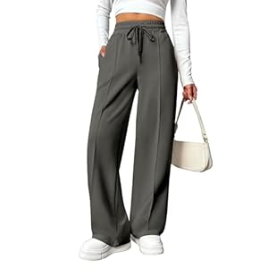 PINSPARK Damen Jogginghose High Waist Sporthose Weites Bein Sweatpants mit elastischem Bund Yogahose Trainingshose Fitness Sweathose Baggy Freizeithose mit Taschen