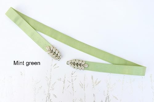 Gray Elastic Silver Grecian Leaf Waist Belt For Women, Size XS to 3XL4