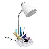 Simple Designs LD1002-WHT Gooseneck Organizer Desk Lamp with iPad Tablet Stand Book Holder, White