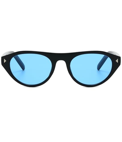 Image of EYLRIM Retro Oval Cat Eye Sunglasses for Women Men Trendy Flat Top Narrow Cateye Shades UV400 Protection