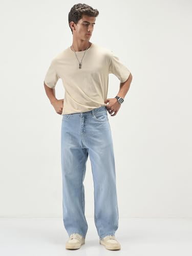 Image of Urbano Fashion Men's Loose Baggy Fit Washed Denim Jeans Non-Stretchable