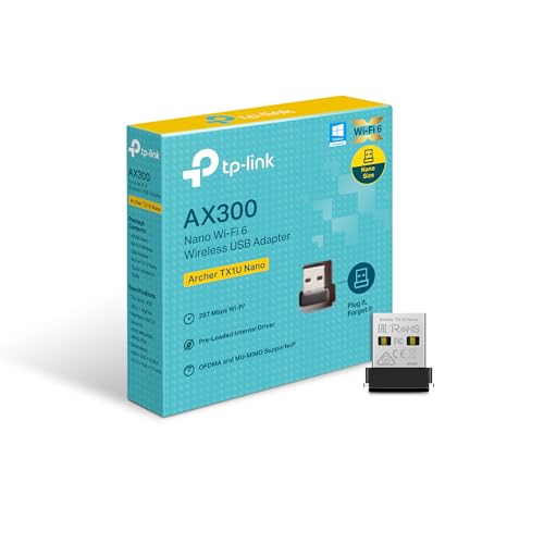 TP-Link - TP-Link AX300 Wi-Fi 6 USB Adapter for PC (Archer TX1U Nano) – Ultra-Compact, Plug-and-Play, MU-MIMO & OFDMA Support, Pre-Loaded Driver, 287 Mbps on 2.4 GHz