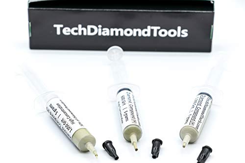 Conjunto de 3 seringas lapidárias de diamante da TechDiamondTools 5 gramas cada, 50% de concentração