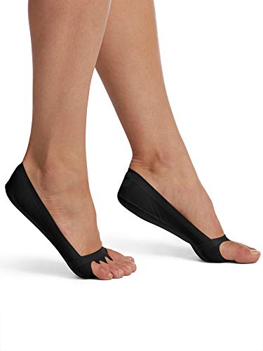 HUE Women's Classic Open Toe Liner Sock with Cushioned Sole, black, M/L