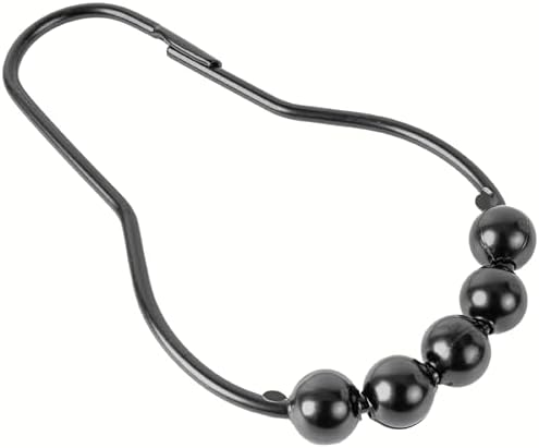 Pierścienie do zasłony prysznicowej, 12 sztuk, czarne, z systemem ślizgowym z kulkami, 7 x 3,9 cm, metalowe, czarne pierścienie, pierścienie do zasłony prysznicowej, haczyki, metalowe pierścienie