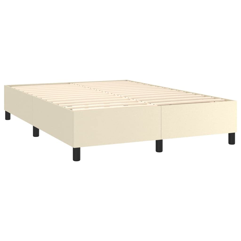 Ekoskóra z regulowanym zagłówkiem kontynentalne 140 x 190 cm kremowy | Łóżko kontynentalne z materacem sprężynowym kremowe 140x190 cm ekoskóra z regulowanym zagłówkiem