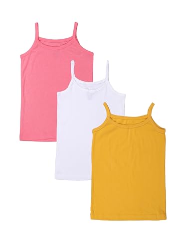 Image of KiddoPanti Girls 100% Cotton Rib Solid Camisole Tank Top Pack of 3