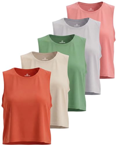 Image of 5-Pack: Women's Dry Fit Crop Summer Tank Top - Gym Yoga Workout Sports Tee Tank Tops for Women (Available in Plus Size)