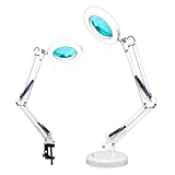 Luminaria de Led com Lupa Aumento Garra e Base Luminaria de Mesa Articulavel Ring Light Controle de Intensidade (Branco)