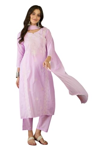 Ensemble kurta avec pantalon costume ethnique femme violet en coton taille S
