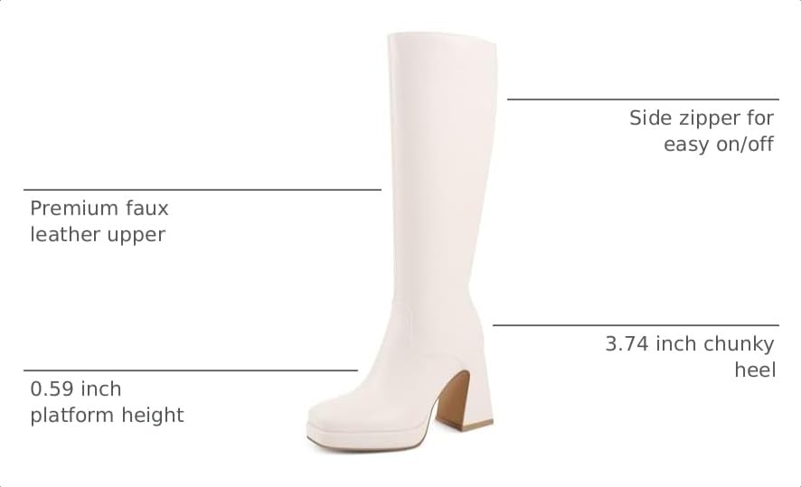 Image of JOY IN LOVE Knee High Boots for Women Chunky Heel Tall Boots | Chunky Block Heel, Square Toe, Side Zipper, Comfortable Daily Long Tall Boots
