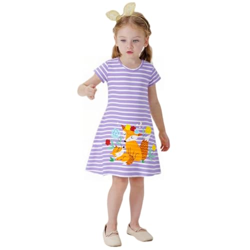 Image of HILEELANG Little Girl Short Sleeve Dress Easter Cotton Casual Applique Tunic Shirt Dresses