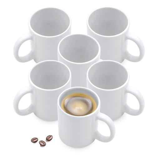Lot de 6 tasses à café en porcelaine avec anse - Blanc - 310 ml - Pour café, thé, cacao - À peindre - Vides à personnaliser et à bricoler soi-même