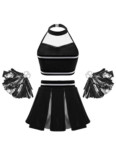 Moily Girls Classic Cheerleading Team Uniform Mesh Splice Crop Top with Pleated Boxer Skirts Rooter Stage Suit2