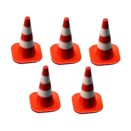 Mqiklt 5 Stück Miniatur Verkehrshütchen Modell Parkkegel Baustellenkegel Fahrzeugwerkstatt Dekoration Aus Harz mit Realistischen Details für Sammler Heimdeko, Rot