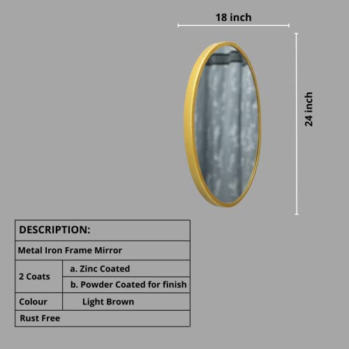 Image of Quality Glass Metal Frame Oval Wall Mirror Royal Mirror Home Decorative Mirror Modern Mirror Living Room Mirror Wall Mirror Bathroom Mirror Size 18x24 inches Color Golden MF 42