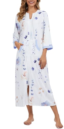 Image of Zipper Robes for Women 3 /4 Sleeve Housecoats Long Lightweight Bathrobe House Dress with Pockets
