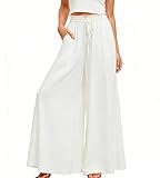 Neteson Pantalones Mujer Verano Cintura Alta Pantalones de Pierna Ancha Pantalones Ancho Casuales Cómodos Pantalón Fluido Ligero Playa Pantalones Palazzo Elegante con Bolsillos