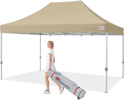 Image of MASTERCANOPY 10x15 Heavy Duty Pop Up Canopy Tent with Roller Bag(Beige)