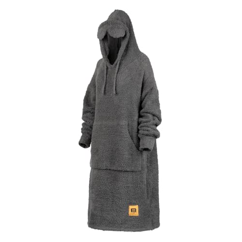 Big Blanket Co Premier Plush Hoodie Charcoal | Ultra-Soft Wearable Blanket | Plush Sherpa-Lined Hoodie Blanket | One Size Fits All