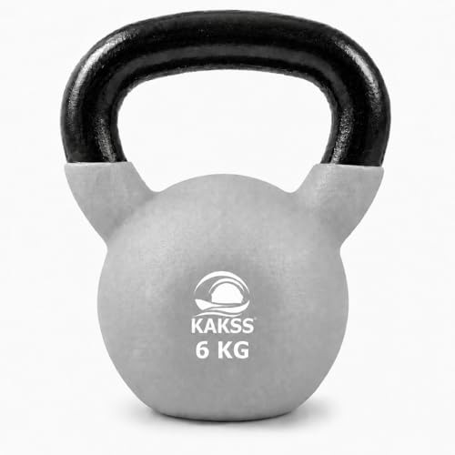 Image of Kakss Half Coating Neoprene Kettlebell (2kg to 40kg)(Proudly Made in India) (6kg, Grey)