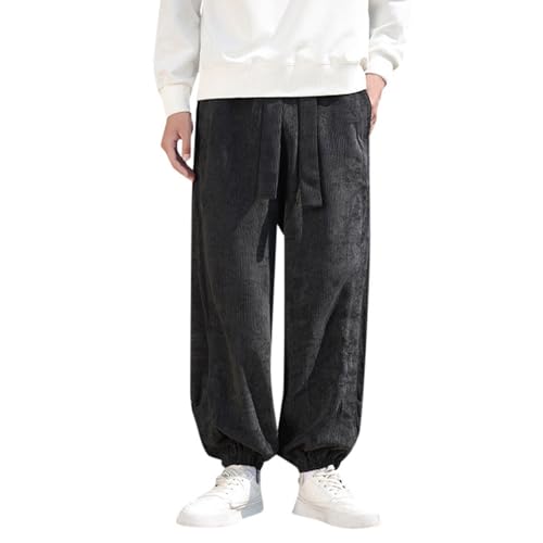 Men's Brown Corduroy Jogging Bottoms, Elastic Trousers, Wais