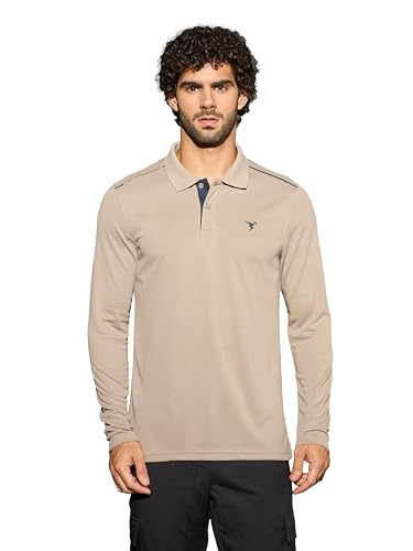 Image of TECHNOSPORT Men's Solid Full Sleeve Polo T-Shirt TECHNOCOOL+ Quick Dry Slim Fit Sports Tee for Travel Casual Smart Wear UPF50+ Anti Odour