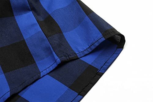 Cromoncent Mens Plaid Shirt Short Sleeve Summer Button Down Shirts Buffalo Plaid Blue, Small #TOP7