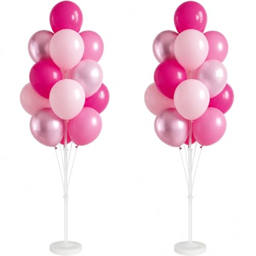 Image of Balloon Column Kit for Floor-Balloon Columns with Stand, Base and Pole,Balloon Tower Backdrop Decoration for Wedding, Baby Shower, Birthday Party, or Bachelorette Parties (Metallic Pink)