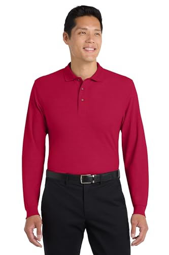 Port Authority Silk Touch Long Sleeve Polo, Red, Medium at Amazon