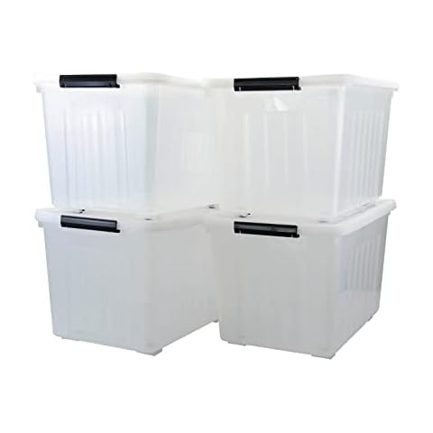 Afromy 4-Pack 70 L Large Storage Box, Plastic Latch Box with Wheels/Handles Cover