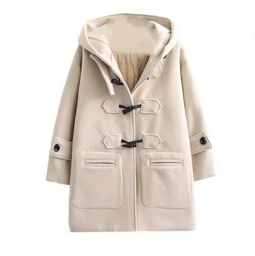 [JINPIN] ダッフルコート レディース チェスターコート 長袖 防寒 コート ラシャコート 無地 ポンチョコート 学院風 森ガール 厚手 ゆったり 通学 通勤 シンプル カジュアル フード付き 春 秋 冬 (ベージュ,M)のサムネイル