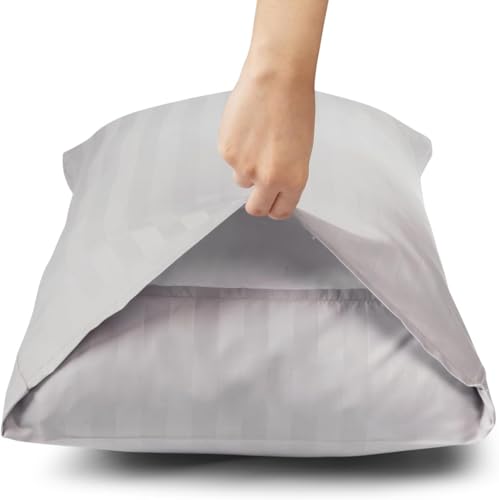 Image of Travel Pillow Case 12x18 Size Pack of 2 Pieces 100% Egyptian Cotton Envelope Closure 500 Thread Count Toddler Pillowcase Fits Up to 12x18, 12x16 or 11x15 Silver Grey Striped