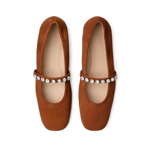 Ballet Flats Shoes for Women Bow Square Toe Mary Jane Flats Slip On Leather Ballerina Shoes3