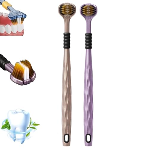 Cepillo De Dientes Triple Bristol - 3 Cabezas, Cepillo De Dientes De Limpieza De Ángulos Múltiples | 2 Piezas 360 Grados Cêpillo De Diêntes De Limpieza | Higiene Diaria, Hogar, Baño, Cepill