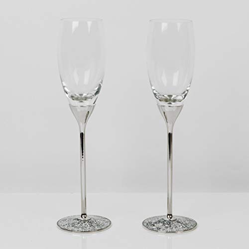 Flûtes à champagne Celebrations lot de 2 verres à pied argenté service de table pour réception chic - 2