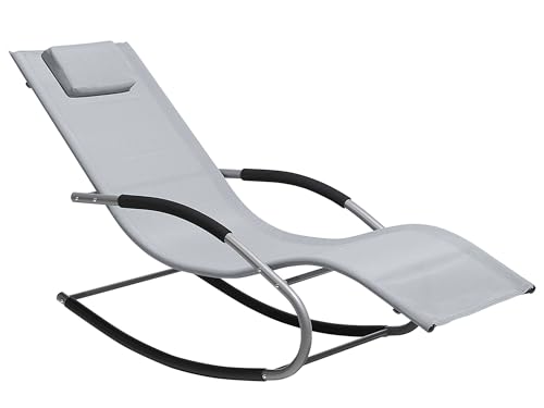 Beliani Gartenliege Schaukelliege Liegestuhl Sonnenliege Swing Mesh Grau Carano