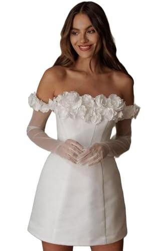 NDIAO Civil Short Wedding Dresses for Bride 3D Flower Off