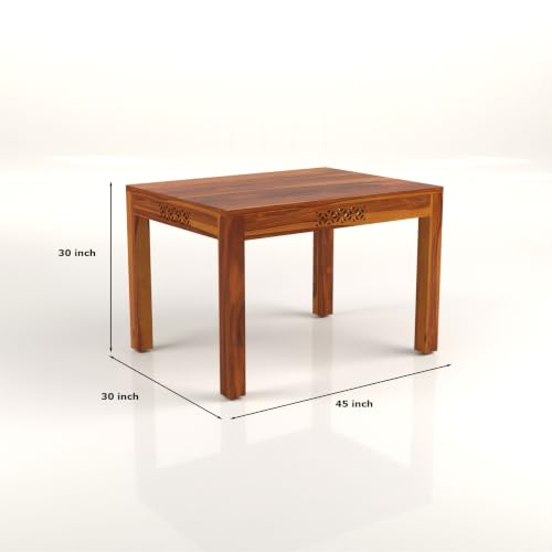 Image of Solid Sheesham Wood 4 Seater Large Dining Table Set with Cushioned Chairs for Dining Room | Living Room | Home & Office | Hotels Restaurant & Cafe (4 Seater Large, Honey Finish)
