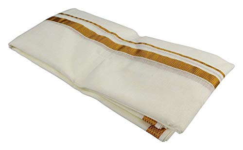 Men's Cotton Dhoti with Border 4.5 Meters(130cms) Free Size (White) (100% Cotton)