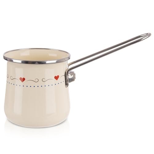 orion group Cafetera esmaltada – Tetera turca con mango largo – Para todo tipo de fuegos, incluso inducción, 600 ml – Apto para lavavajillas