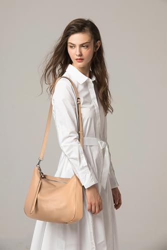 YALUXE Women's Genuine Leather Shoulder Bags Handbags Purses with Tassel Zipper Pull & Ring Charm, Detachable Dual Straps2