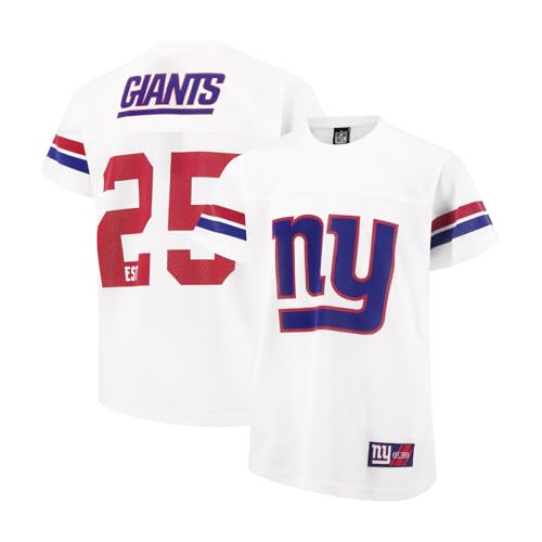 Ultra Game NFL Official Youth Super Soft Game Day Mesh Jersey Shirt, New York Giants, White, 14-16