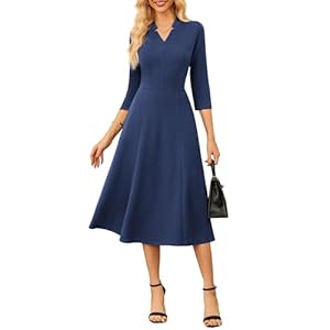 GRACE KARIN Work Dresses for Women 2025,Midi Business Dress,3/4 Sleeve Classy Fit and Flare Dress with Pocket