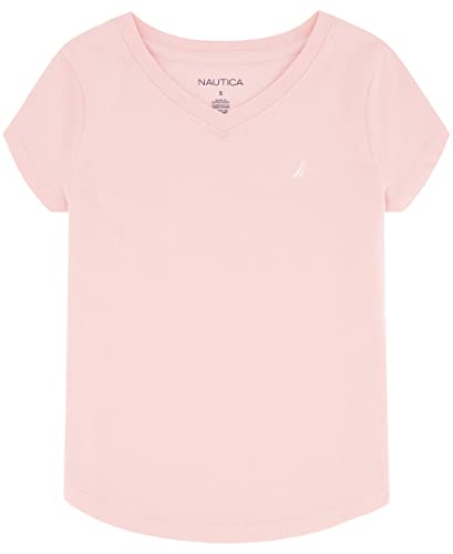 Image of Nautica Girls' Short Sleeve V-Neck T-Shirt, Solid Cotton Blend Tee with Tagless Interior