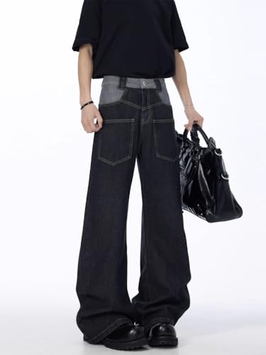 Men's Pants Workwear Denim Patchwork Retro Loose Fit American Spring Trouser for Men3