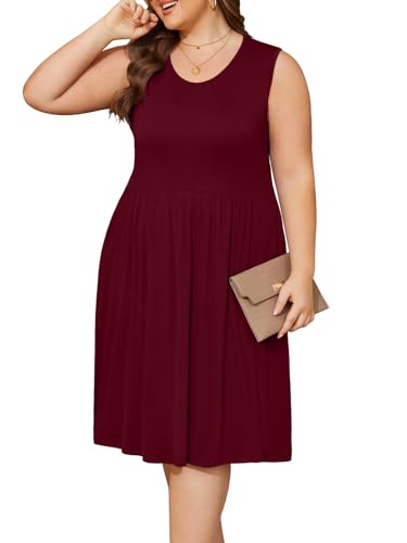 Image of DB MOON Womens 2026 Plus Size Tank Dresses Sleeveless Knee Length Sundress with Pockets