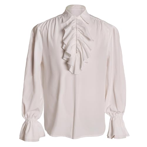 Image of Men's Pirate Shirt Renaissance Victorian Blouse Medieval Vampire Top with Ruffled Collar