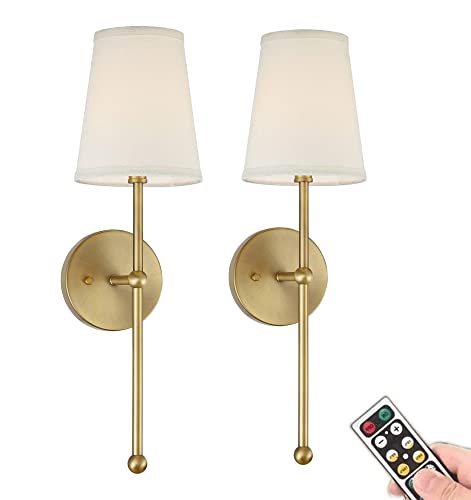KEFA Aplique de pared con pilas, sin cableado, para dormitorio, estudio, vestíbulo, entrada, pasillo, sala de estar, cuarto de baño, estilo industrial rústico con pantalla de tela blanca