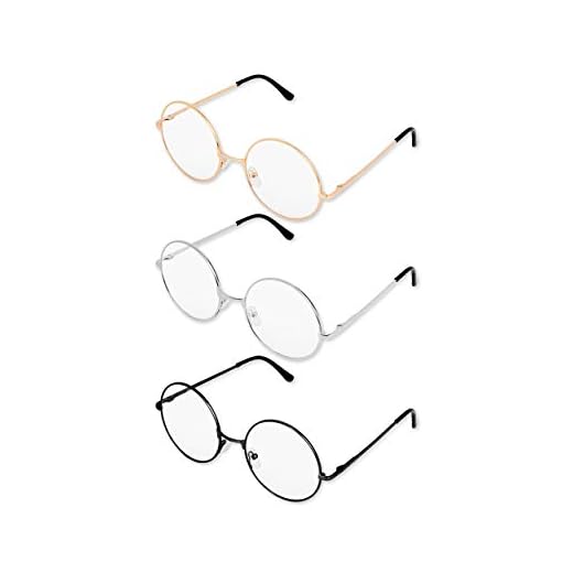 PLAY BLING Big 2-Inch Clear Lens Round Glasses Set of 3 Cosplay Metal Frame Fake Circular Glasses Circle Eyeglasses for Adult Women Men